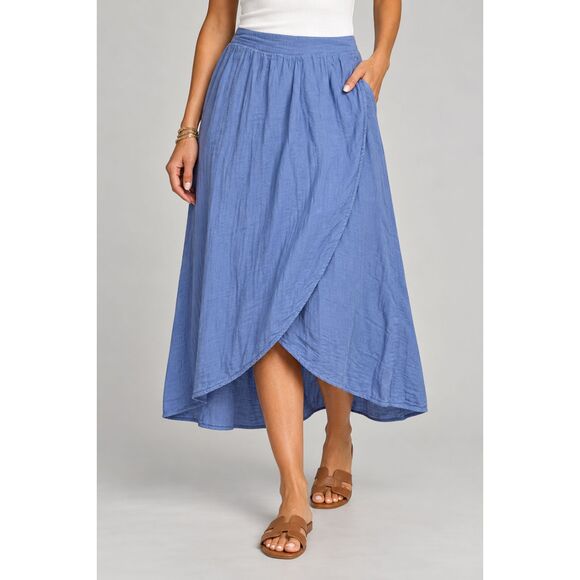 Pact Dresses & Skirts - Pact Organic Cotton Gauze Tulip Midi Skirt Blue Womens XL Wrap Pockets